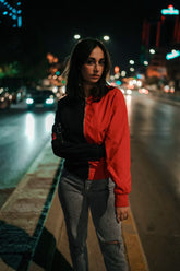 Women's Cropped Bomber Jacket – Red/Black