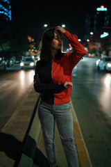 Women's Cropped Bomber Jacket – Red/Black
